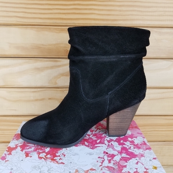 Distressed Black Biker Western Boots 8.5 Suede/Leather Slouch Heeled Booties NEW - Picture 9 of 12